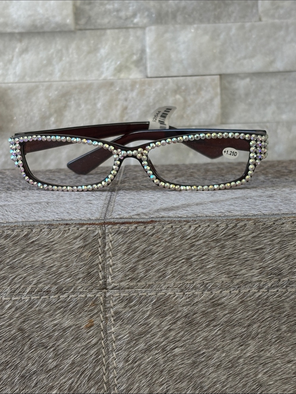 Crystal-Trim Rectangular Reading Glasses  Dark Brown